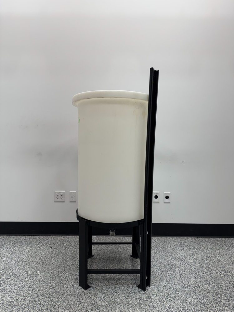 Image of Chem-Tainer 110-gallon Vertical Cylindrical Plastic Tank With A Metal Stand